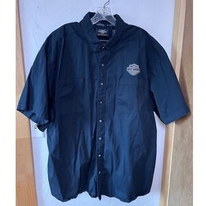 Harley-Davidson Mens 3XL Black Short Sleeve Embroidered Button Up Work Shirt